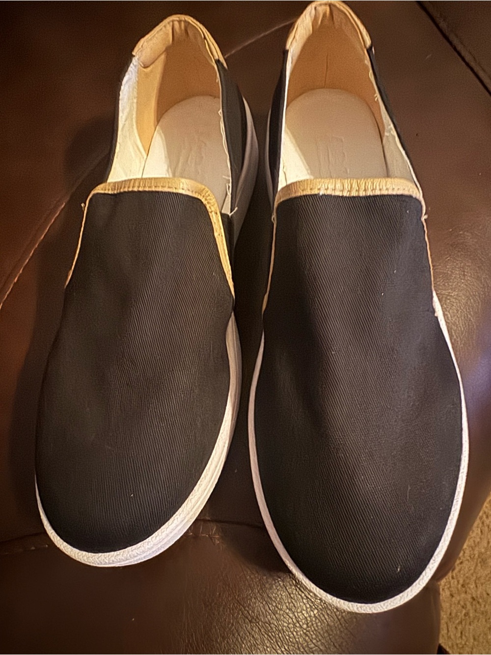 NWT Able Black and Tan Slip-On Canvas Shoe, Size 9.5